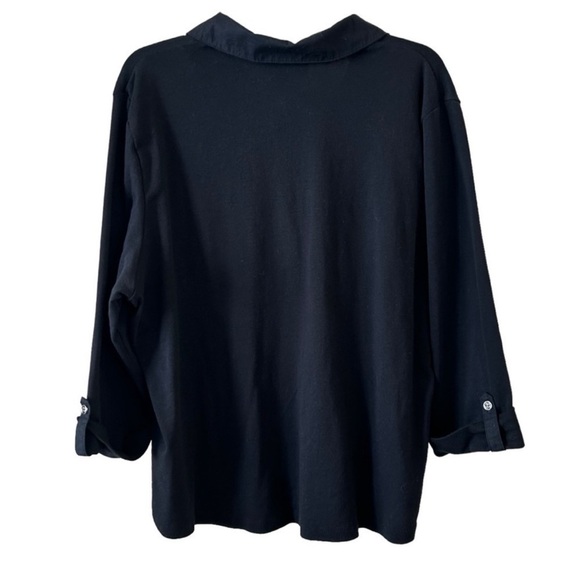 Black Button Shirt with Notched Collar and 3/4 Sleeves Plus Size 🖤 - Picture 7 of 7